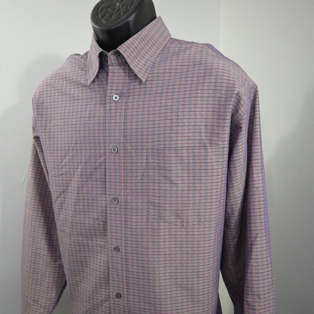 Bugatchi Uomo Button Up Mens Large Plaid Long Sleeve Flip Cuff